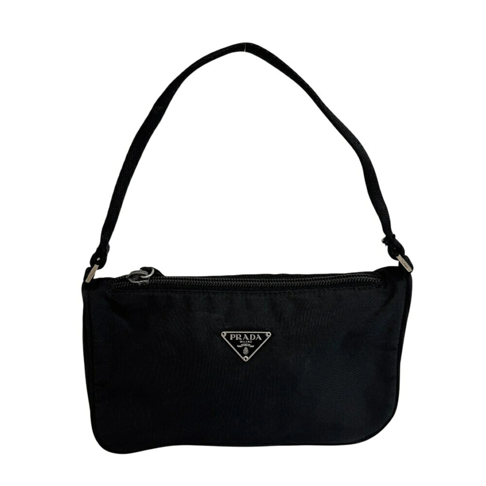 PRADA Triangle Plate Mini Pouch Handbag Bag Black